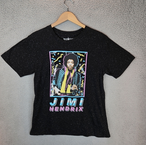 Rockin Artwork T-Shirt Womens Sz M Jimi Hendrix Black Textured Pull Over - Picture 2 of 9